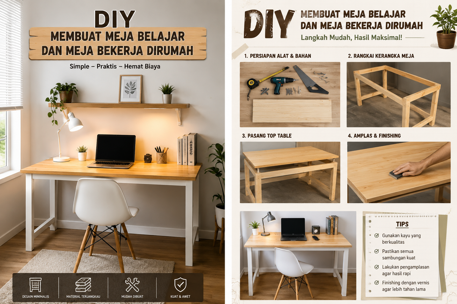 DIY Membuat Meja Belajar dan Meja Kerja di Rumah: Hemat Biaya, Fungsional, dan Estetik
